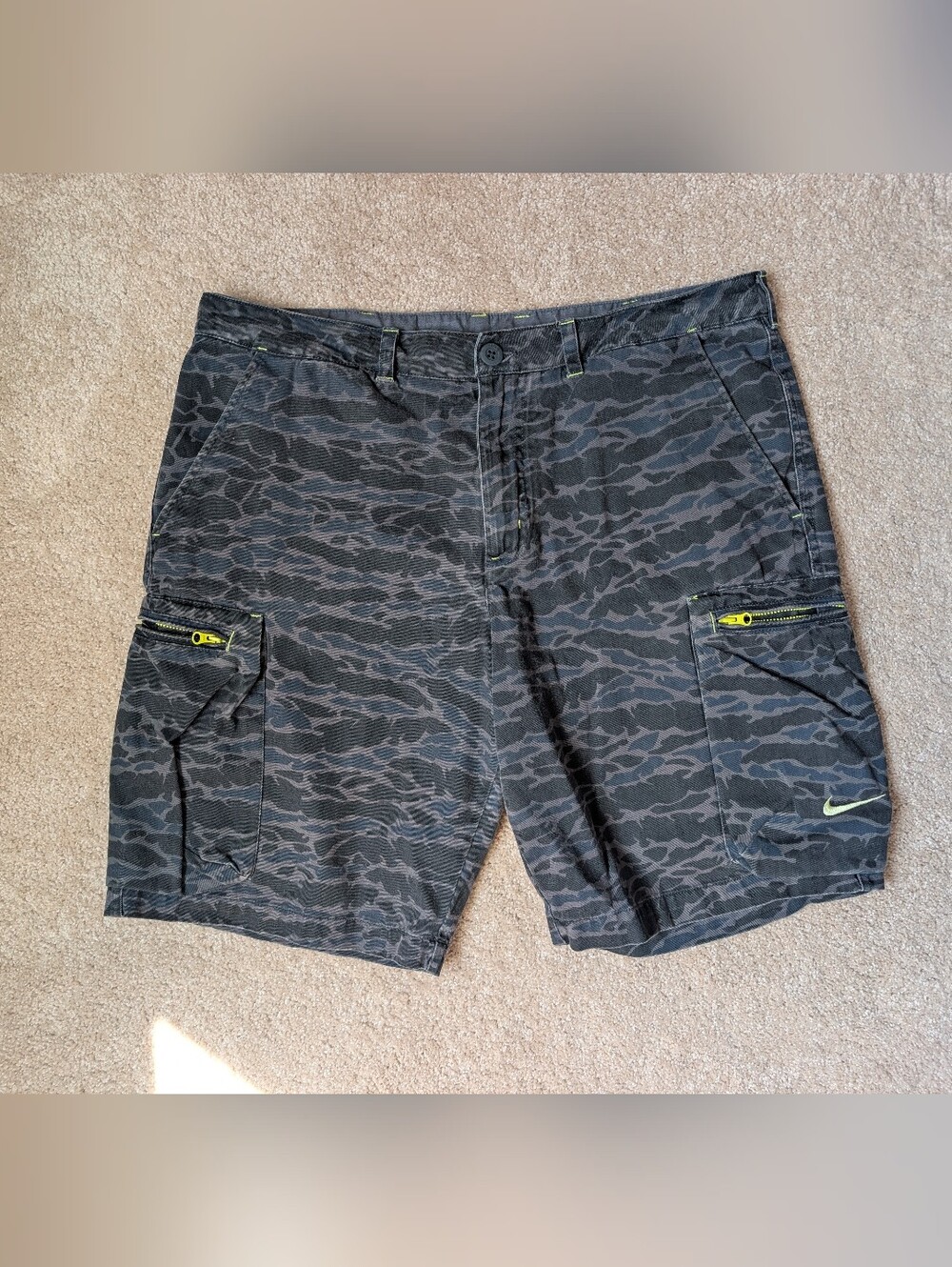 Nike The Athletic Dept. Y2K Gray Black Blue Neon Duck Camo Cargo Shorts
